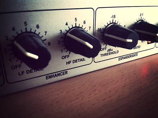 Image of a mic preamp processor with enhancer and expander gate. Source: wiki commons