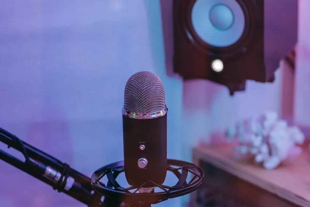 Image of a microphone and a speaker. Source: pexels