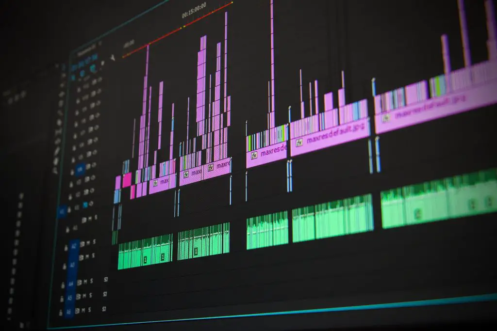 Image of a monitor showing audio mix layers in a daw. Source: pexels