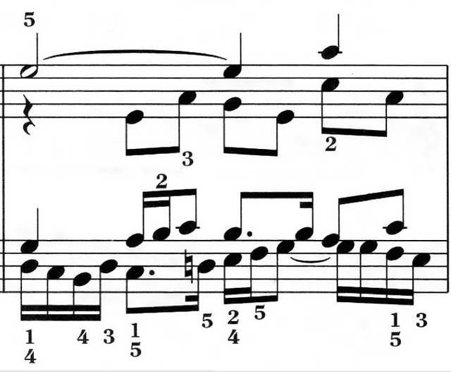 A single bar from fugue no 17 in a flat bwv 862 displaying contrapuntal polyphony. Source: wiki commons