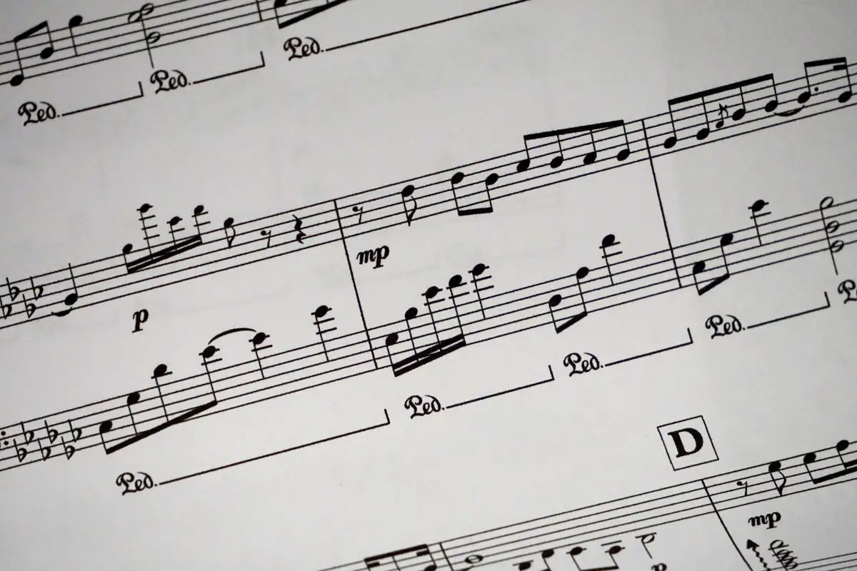 Image of a music sheet showing musical notes. Source: pexels