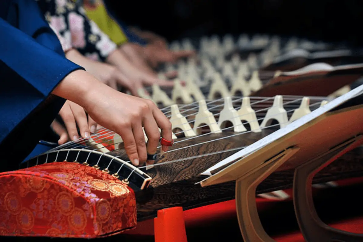 Image of koto a japanese stringed instrument upclose. Source: wiki images