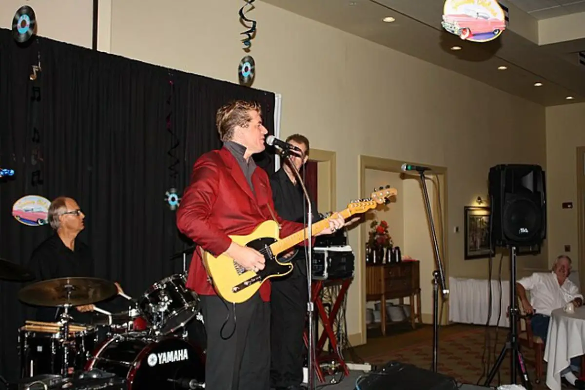 Image of cover band while they are performing.