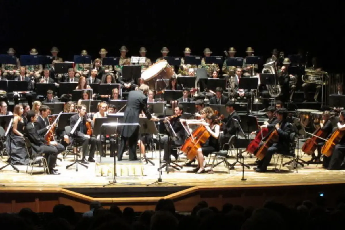 Image of youth orchestra performing in a concert.