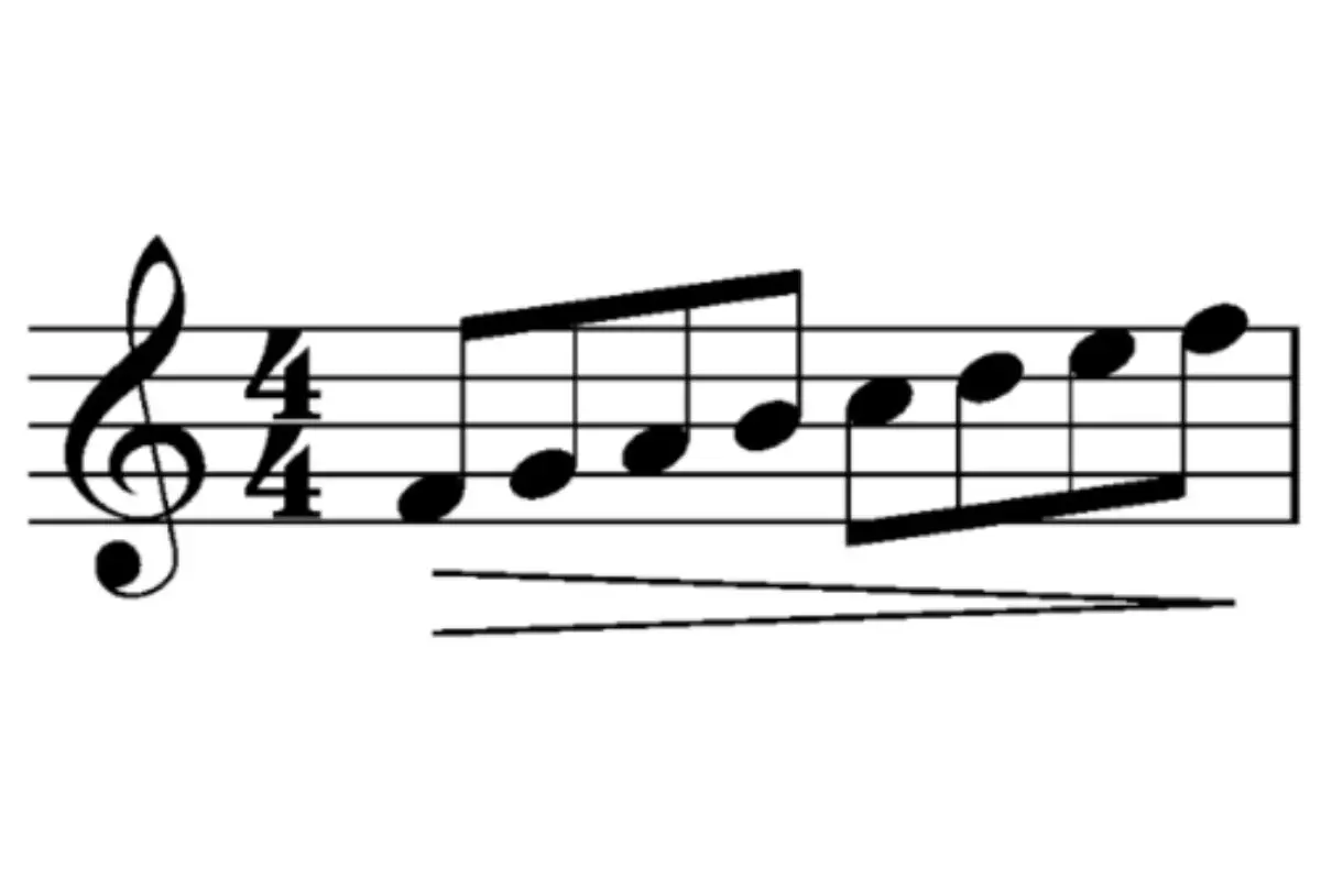 Representation of diminuendo notated as a hairpin symbol.