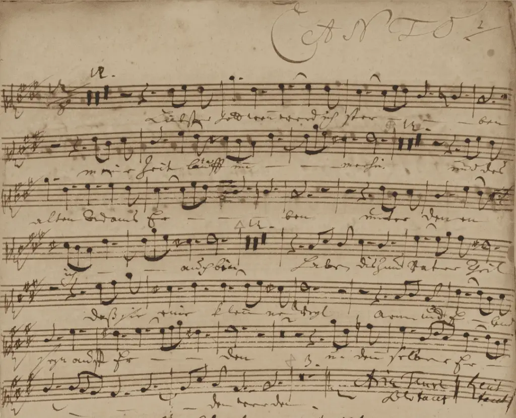 An excerpt of the sheet music of j. S. Bach's cantata. Source: wikicommons