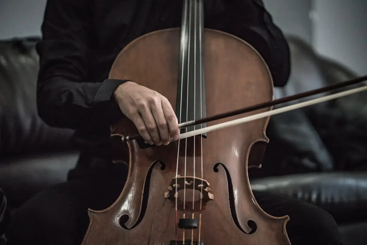 Closeup of a cello being played. Source: unsplash