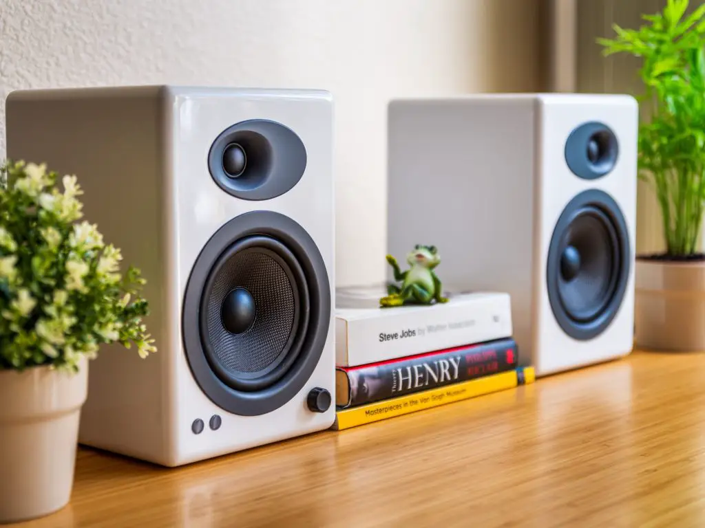 Image of a pair of white speakers. Source: unsplash