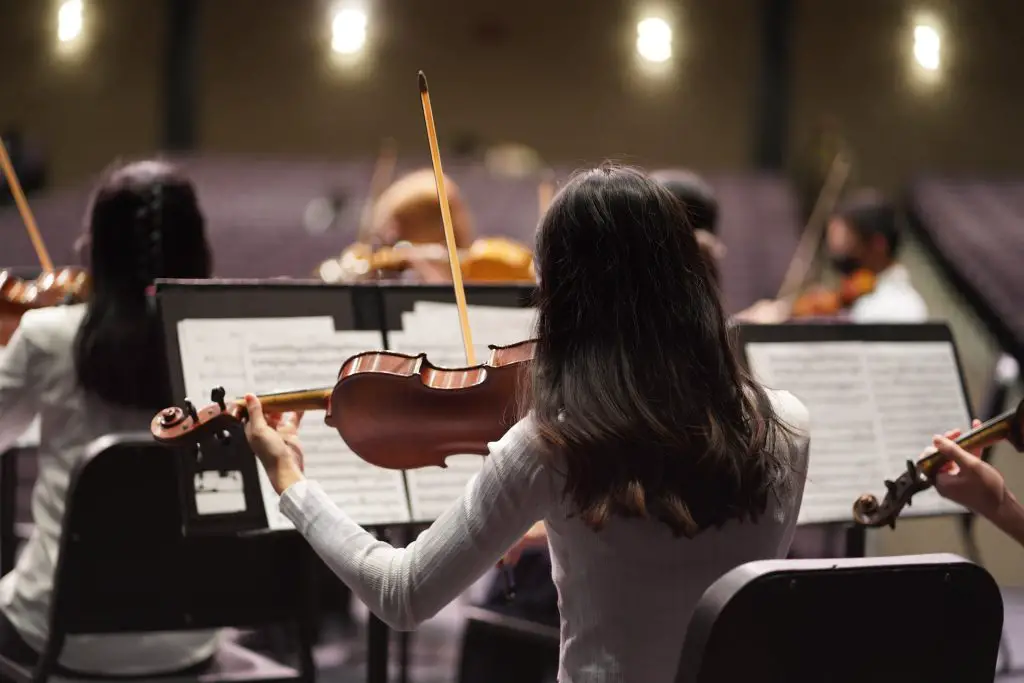 Image of a violinist in an orchestra. Source: unsplash