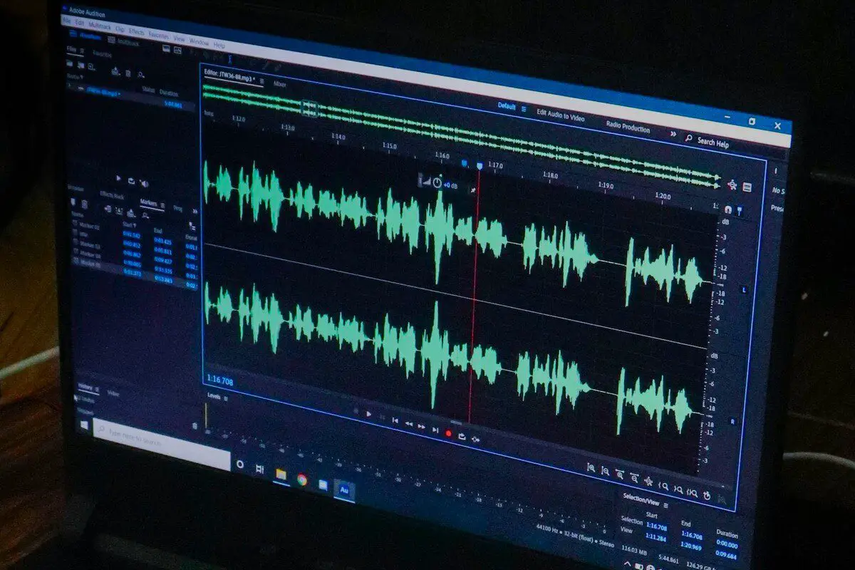 Image of an audio recording in adobe audition software unsplash