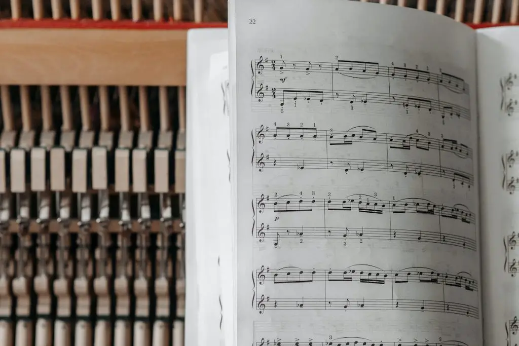 Image of sheet music with tempo markings. Source: pexels