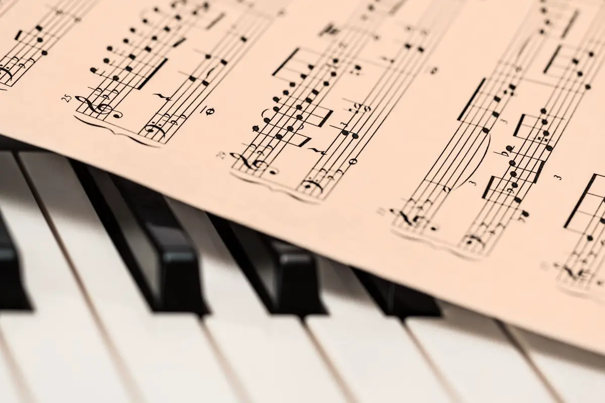 Image of a sheet music placed on the piano.