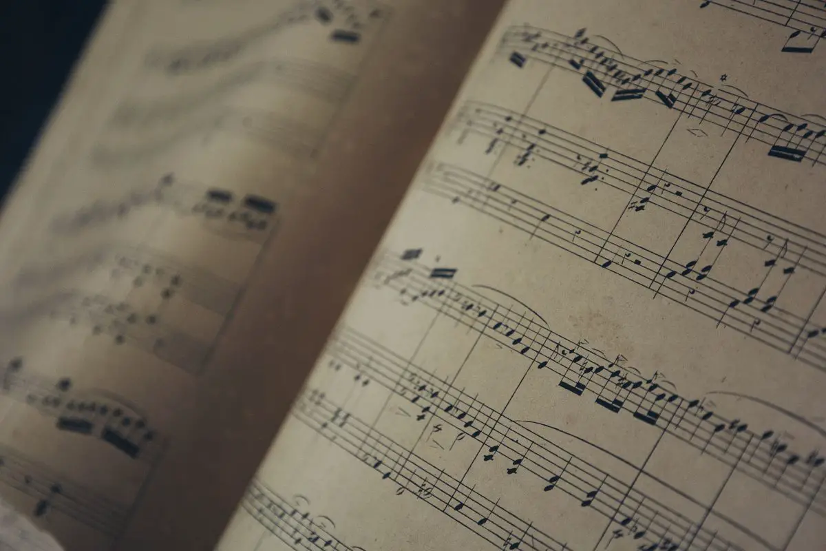 Image of an old piano sheet music.