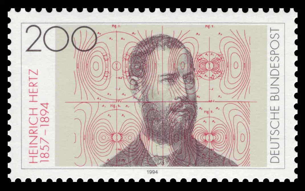 A commemorative stamp for heinrich hertz. Source: wikicommons
