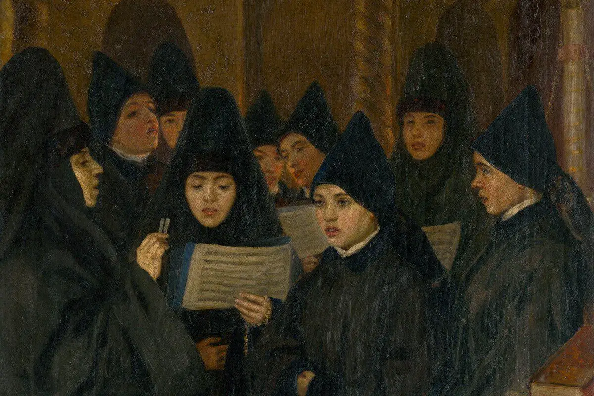 A renaissance painting of nuns singing in a choir. Source: unsplash