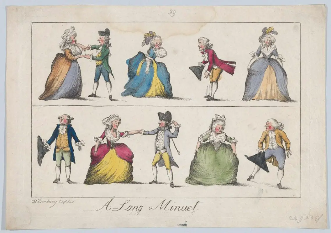 An illustration of the french elite dancing the minuet. Source: wikicommons