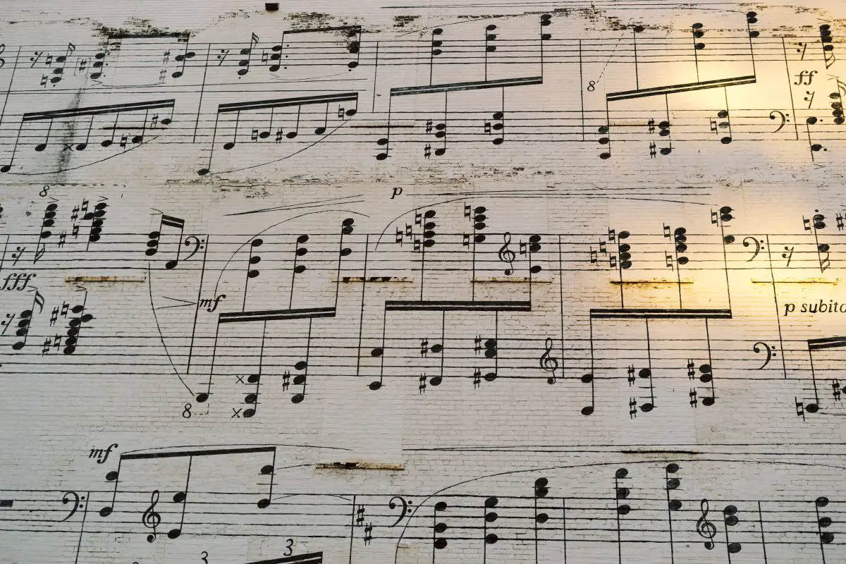Closeup of sheet music with accidentals. Source: unsplash