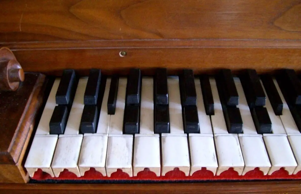 Closeup of the keys of a harpsichord. Source: wikicommons