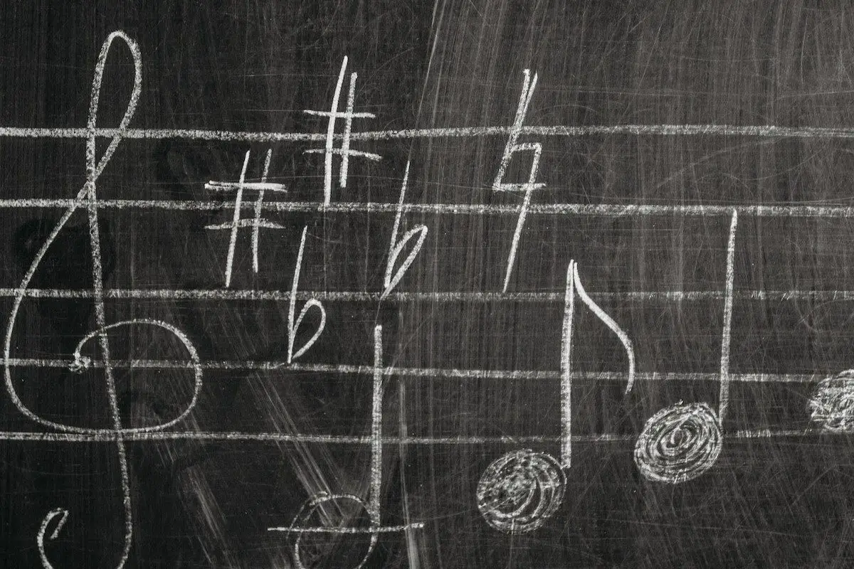 Image of music notes written on a chalkboard. Source: pexels