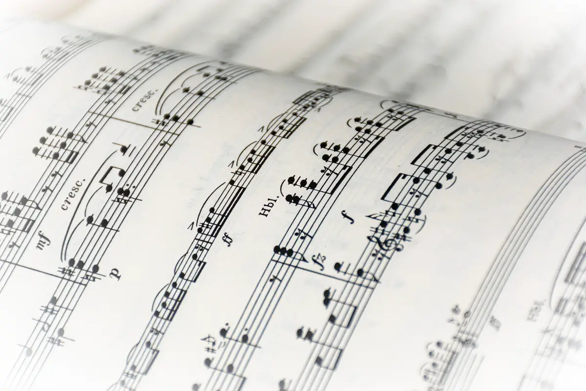 Image of sheet music with mezzo forte and other dynamic markings. Source: Pixabay