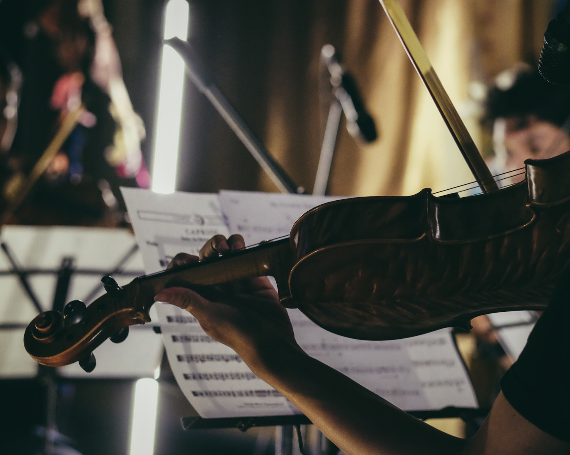 Image of a strings quartet in an orchestra. Source: unsplash