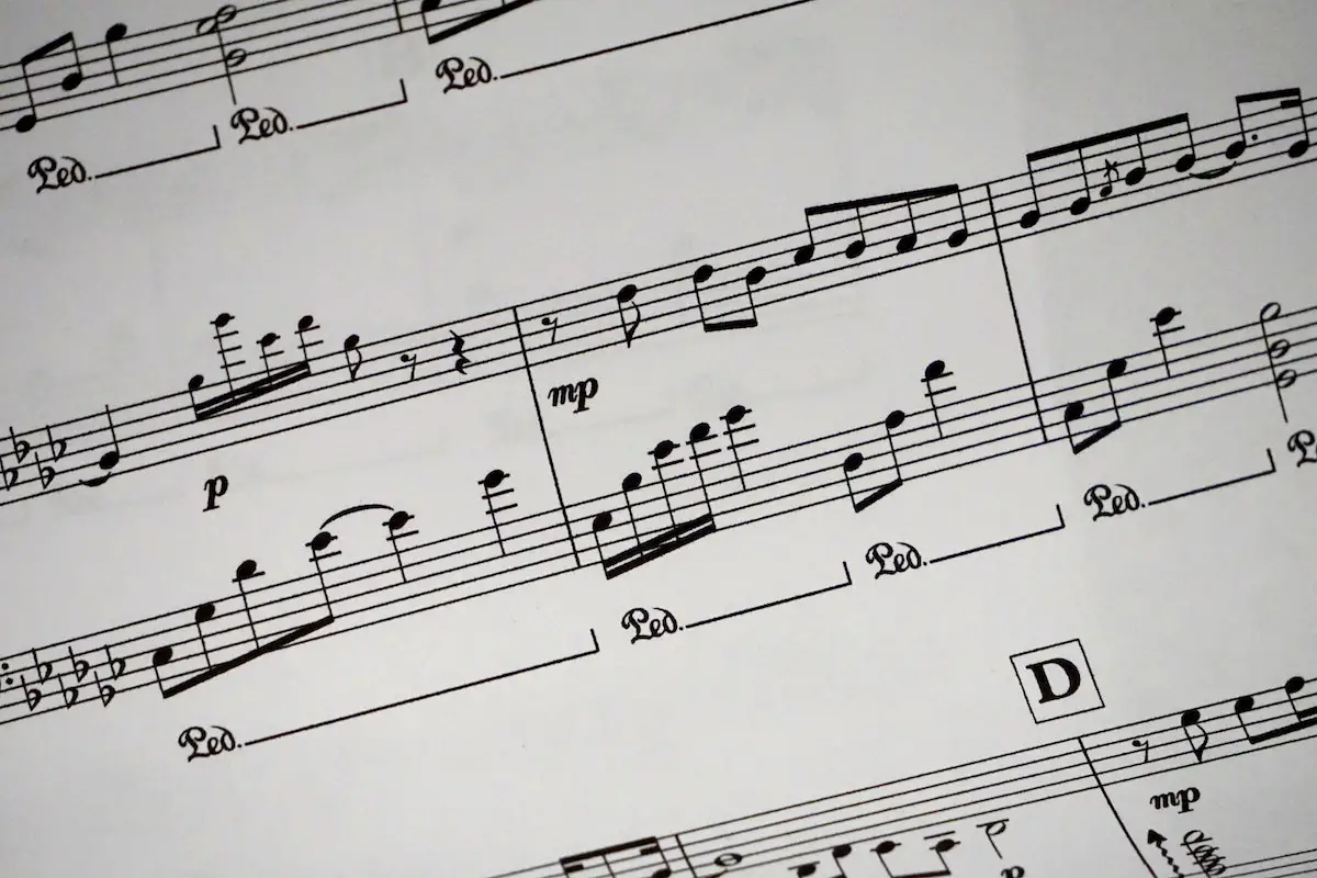 Image of sheet music with mezzo piano markings pexels